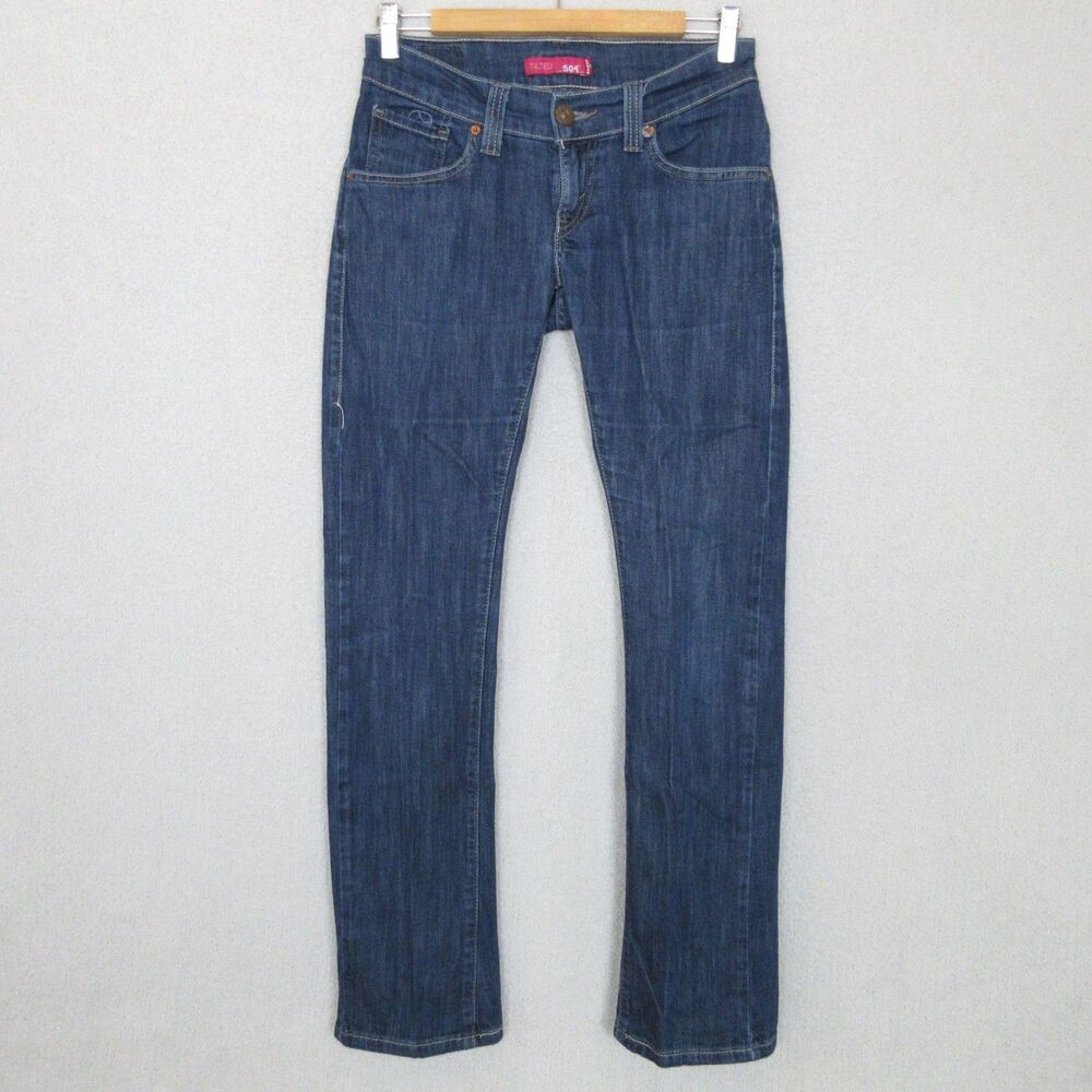 Levis Jeans Womens 8 Tilted 504 Slim Straight Low Rise Medium Dark Blue Denim